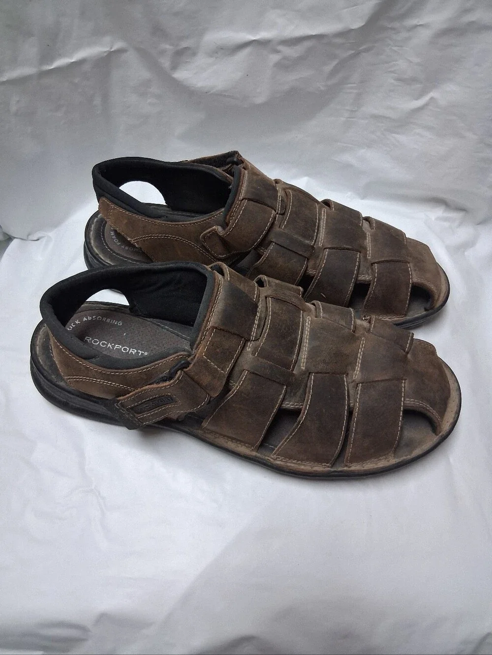 Rockport Brown Leather Fisherman-Style Men's Sandals Size 12 Preowned